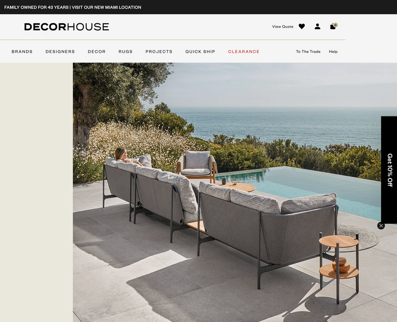 Captura de la tienda Shopify de Decor House Furniture, muebles de lujo en Miami